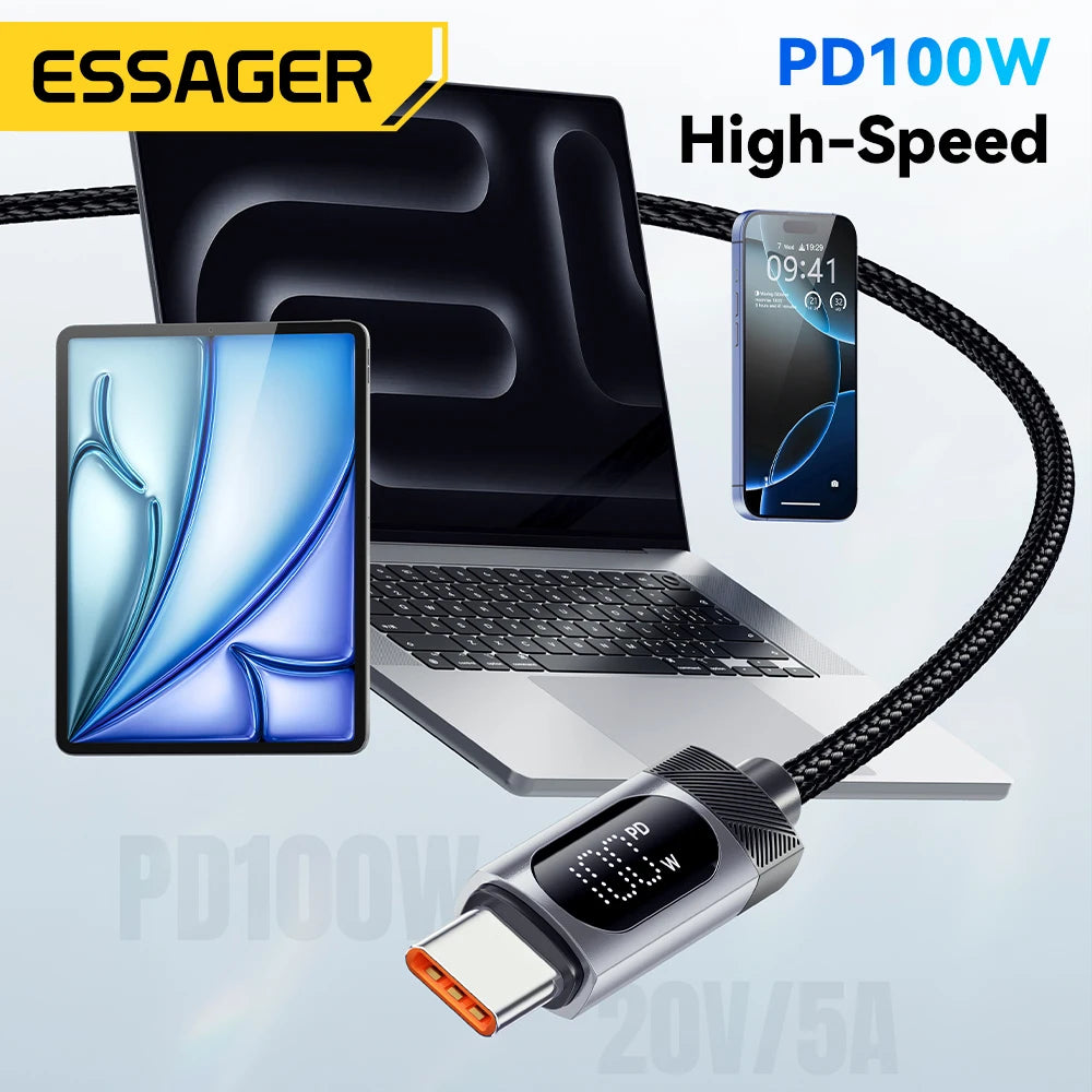 Digital Dispaly USB C Cable for Iphone 17 16 15 Xiaomi Huawei 100W PD Fast Charging for Macbook Ipad Type C to C Cable