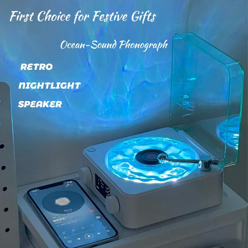 The Waves Vinyl Player, Waves Bluetooth Speaker, 2025 New Portable Vintage Vinyl Speaker with Adjustable Light and Time for Bedroom, Party