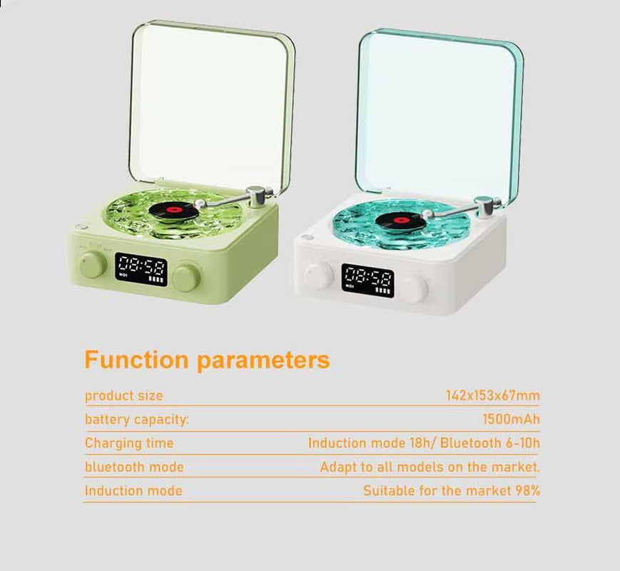 The Waves Vinyl Player, Waves Bluetooth Speaker, 2025 New Portable Vintage Vinyl Speaker with Adjustable Light and Time for Bedroom, Party