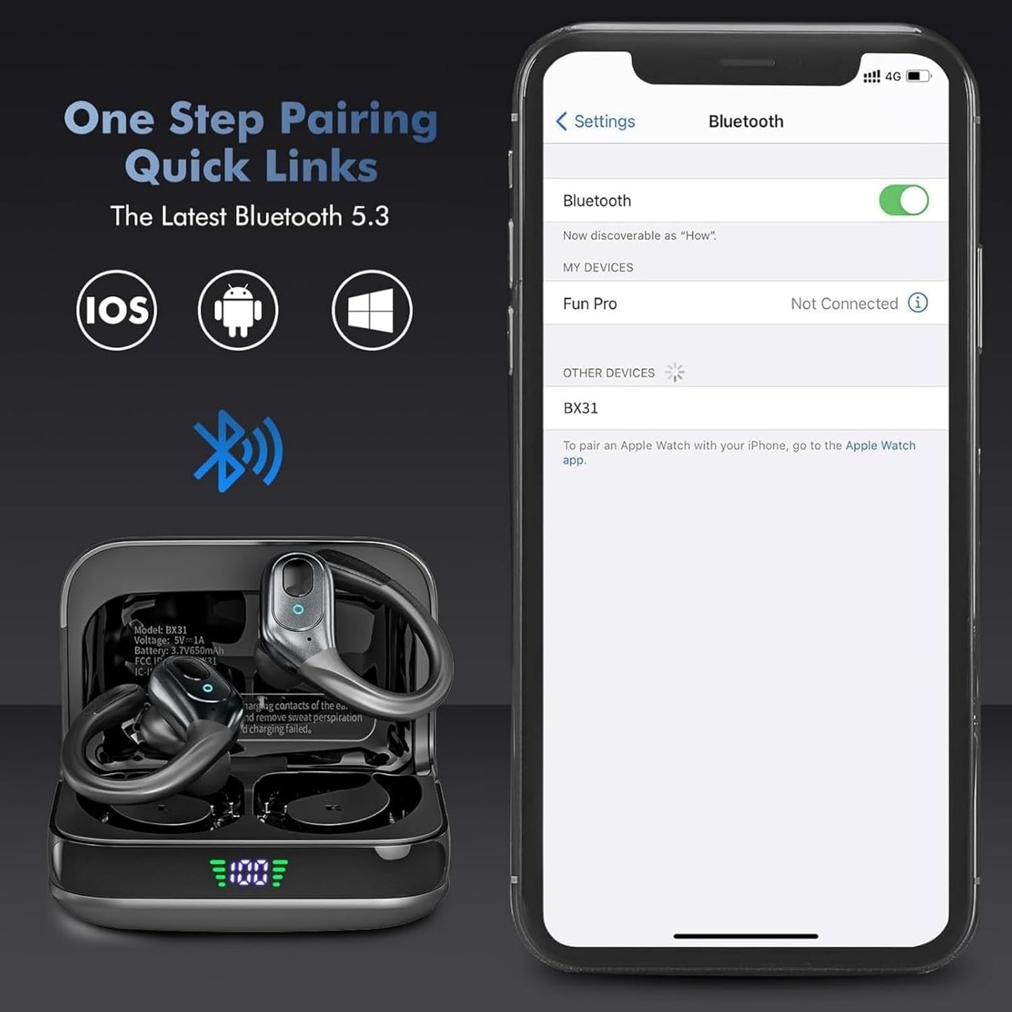Wireless Earbuds Bluetooth 5.4 Headphones, Noise Canceling Ear Buds with 75Hr Playtime, LED Power Display, IPX7 Waterproof Earphones over Ear Earphones for Sports/Workouts