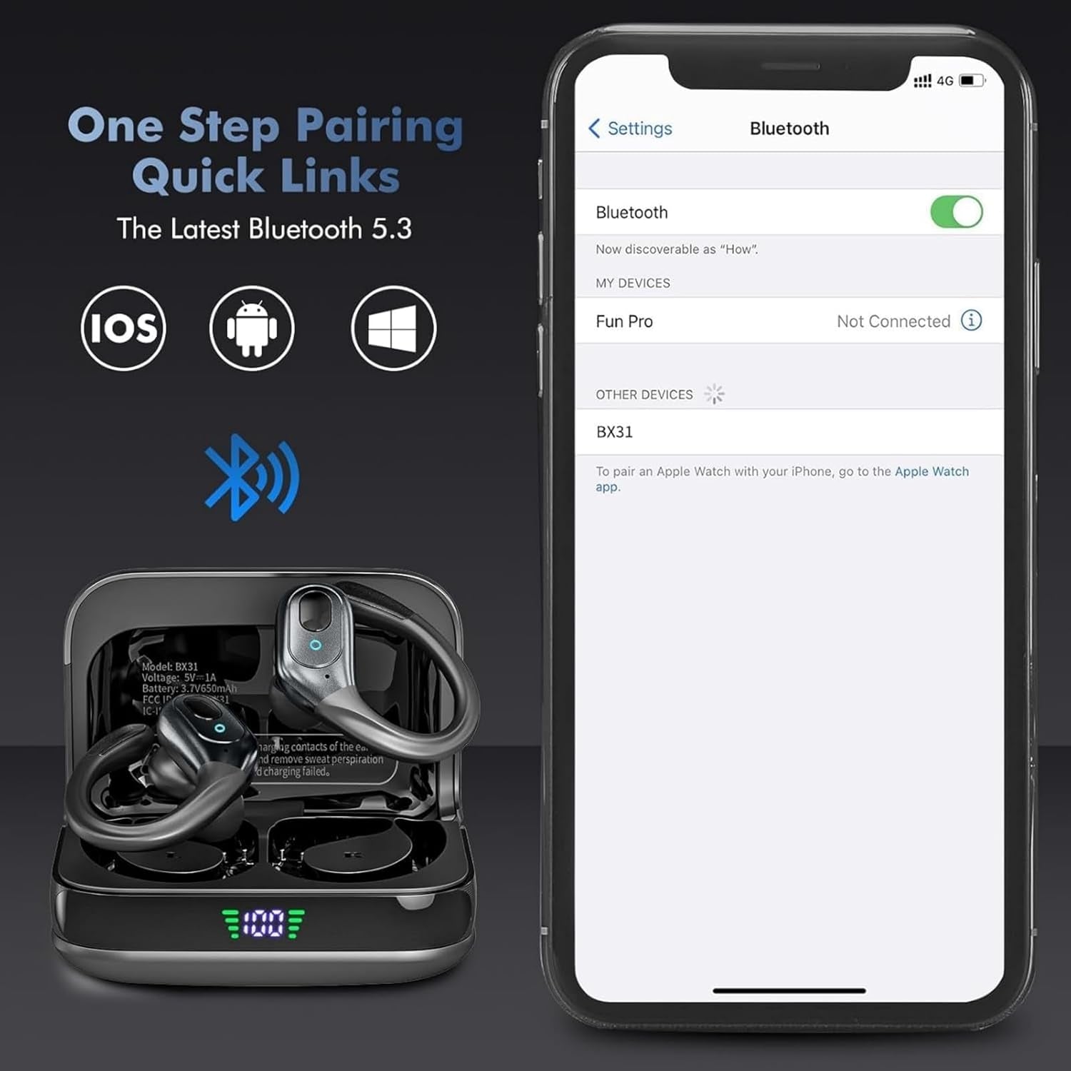 Wireless Earbuds Bluetooth 5.4 Headphones, Noise Canceling Ear Buds with 75Hr Playtime, LED Power Display, IPX7 Waterproof Earphones over Ear Earphones for Sports/Workouts