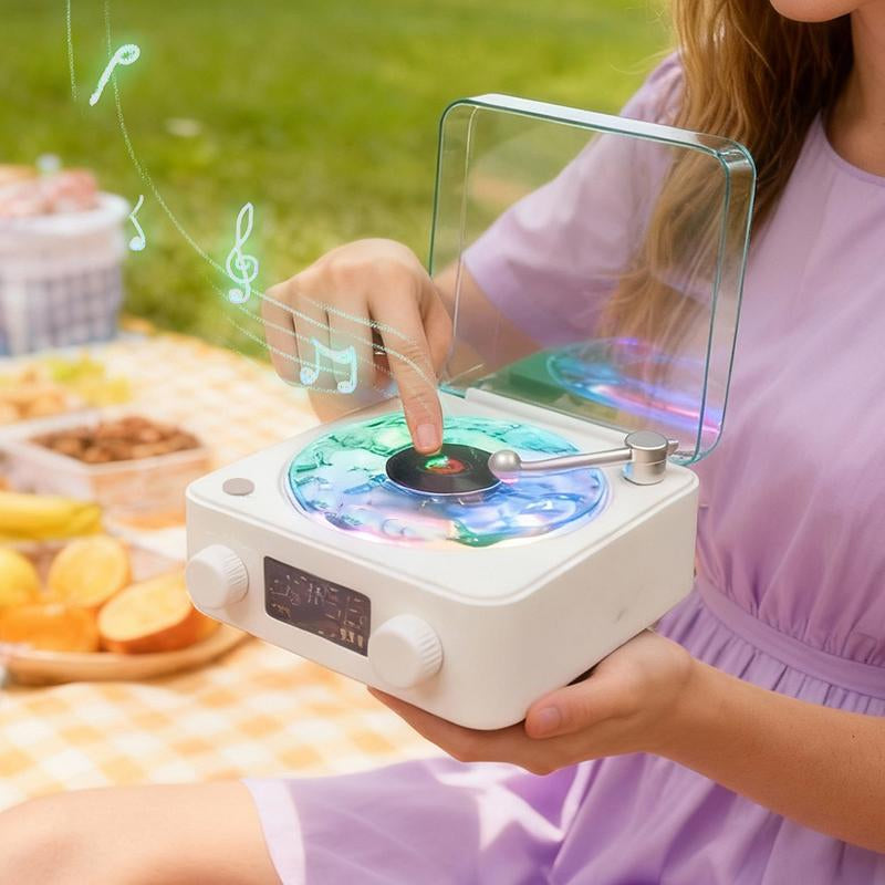 The Waves Vinyl Player, Waves Bluetooth Speaker, 2025 New Portable Vintage Vinyl Speaker with Adjustable Light and Time for Bedroom, Party