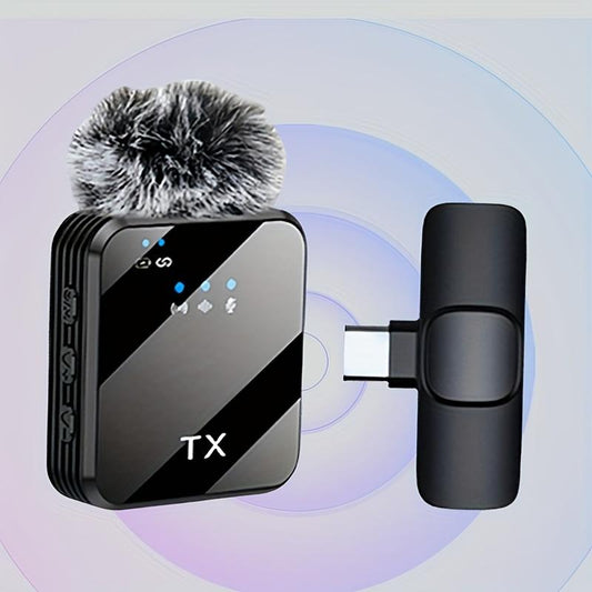 Professional Wireless Lavalier Microphone with Intelligent Noise Reduction 360° Omnidirectional Condenser Windscreen for Recording Live Streaming Podcasting Bluetooth Android