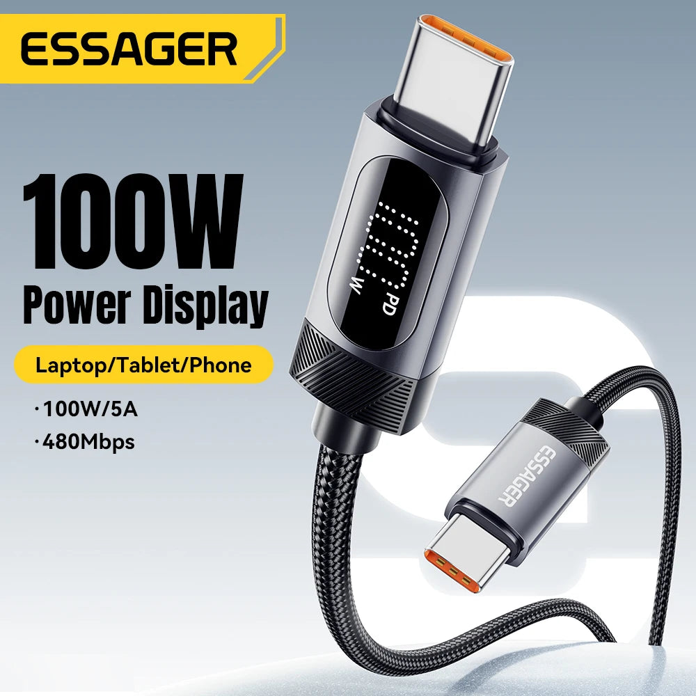 Digital Dispaly USB C Cable for Iphone 17 16 15 Xiaomi Huawei 100W PD Fast Charging for Macbook Ipad Type C to C Cable