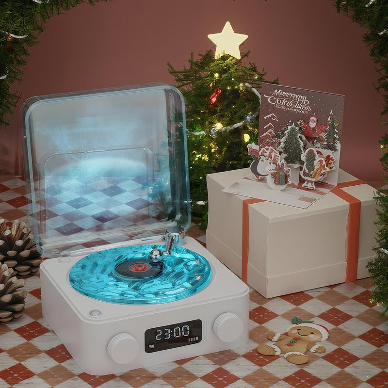 The Waves Vinyl Player, Waves Bluetooth Speaker, 2025 New Portable Vintage Vinyl Speaker with Adjustable Light and Time for Bedroom, Party