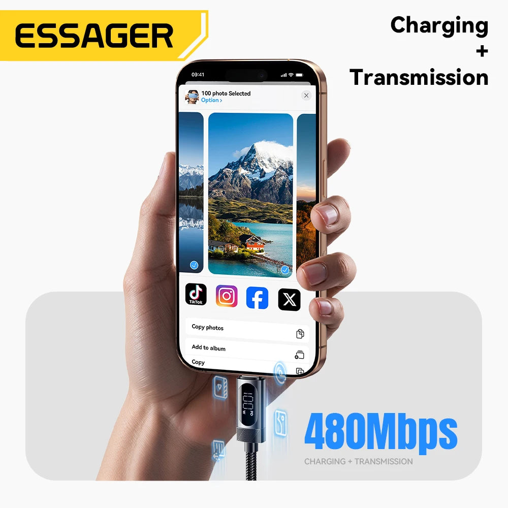 Digital Dispaly USB C Cable for Iphone 17 16 15 Xiaomi Huawei 100W PD Fast Charging for Macbook Ipad Type C to C Cable