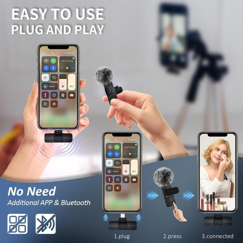 Professional Wireless Mini Microphone, USB Rechargeable Wireless Microphone, Plug-Play Lapel Mic for Video Recording, Teaching, Interviews, Podcast Equipment, Gifts for Mums Mini Microfono Minimic C Interface Mini Microphone Phone Accessories