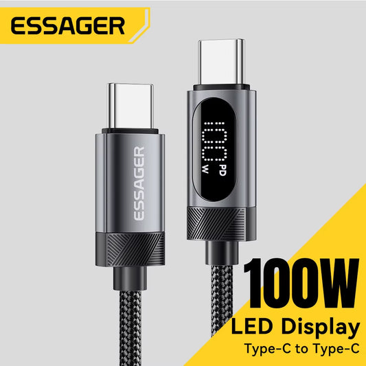 Digital Dispaly USB C Cable for Iphone 17 16 15 Xiaomi Huawei 100W PD Fast Charging for Macbook Ipad Type C to C Cable