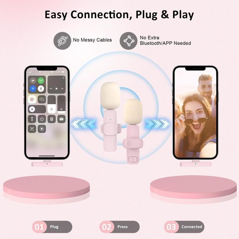 Professional Wireless Mini Microphone, USB Rechargeable Wireless Microphone, Plug-Play Lapel Mic for Video Recording, Teaching, Interviews, Podcast Equipment, Gifts for Mums Mini Microfono Minimic C Interface Mini Microphone Phone Accessories
