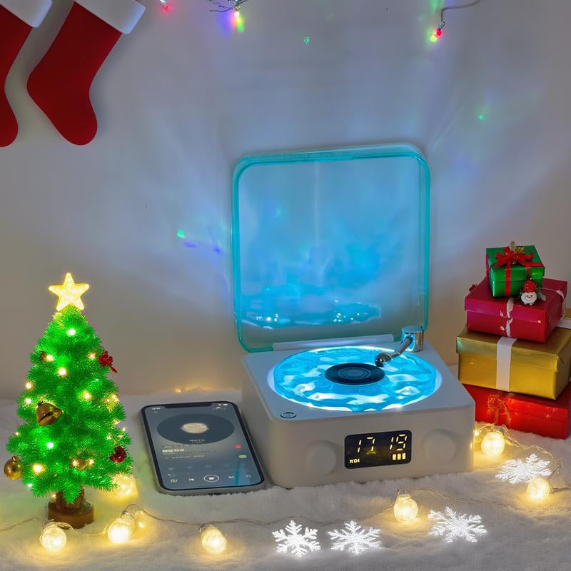 The Waves Vinyl Player, Waves Bluetooth Speaker, 2025 New Portable Vintage Vinyl Speaker with Adjustable Light and Time for Bedroom, Party