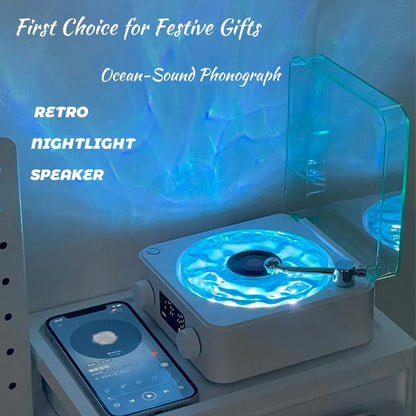 The Waves Vinyl Player, Waves Bluetooth Speaker, 2025 New Portable Vintage Vinyl Speaker with Adjustable Light and Time for Bedroom, Party