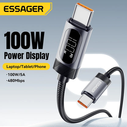 Digital Dispaly USB C Cable for Iphone 17 16 15 Xiaomi Huawei 100W PD Fast Charging for Macbook Ipad Type C to C Cable