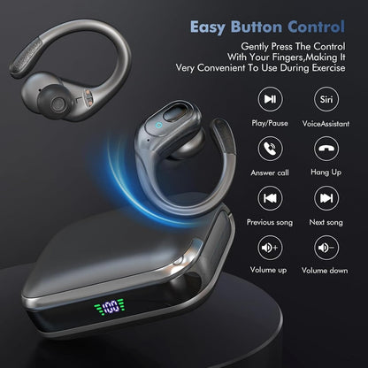 Wireless Earbuds Bluetooth 5.4 Headphones, Noise Canceling Ear Buds with 75Hr Playtime, LED Power Display, IPX7 Waterproof Earphones over Ear Earphones for Sports/Workouts