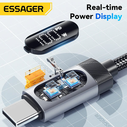 Digital Dispaly USB C Cable for Iphone 17 16 15 Xiaomi Huawei 100W PD Fast Charging for Macbook Ipad Type C to C Cable